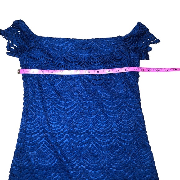 Lilly Pulitzer Jade Dress True Navy Scalloped Shell Lace Off Shoulder, Size XXS - Picture 7 of 9